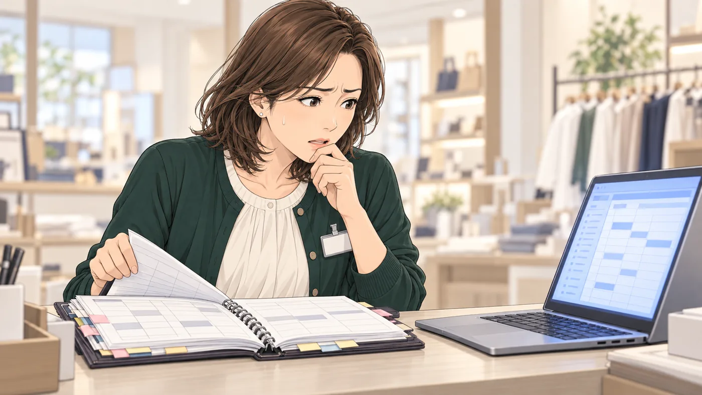紙のノートとメールを見比べて、予約が重なっていないかヒヤッとする店長